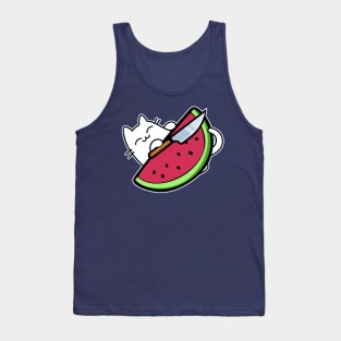 Cute cat with Knife and watermelon Tank Top